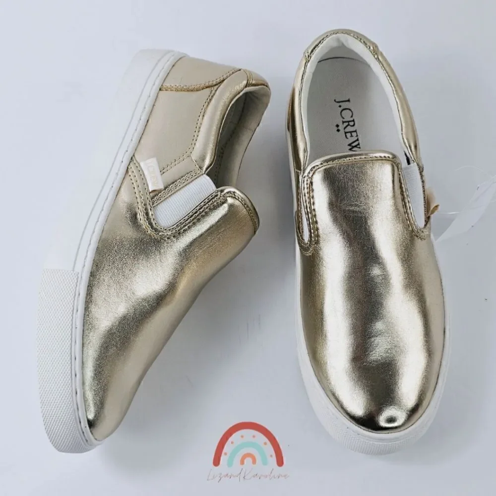 New! J. Crew Faux Leather Metallic Slip On Sneakers